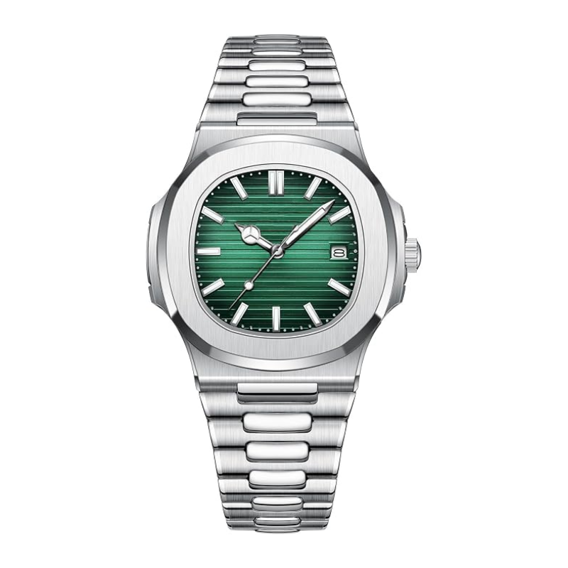 Velmont Watches Men's Silver Case Green Dial Bracelet Watch
