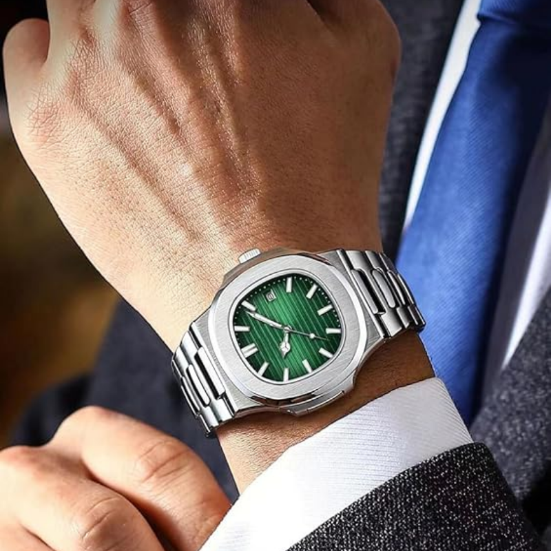 Velmont Watches Men's Silver Case Green Dial Bracelet Watch