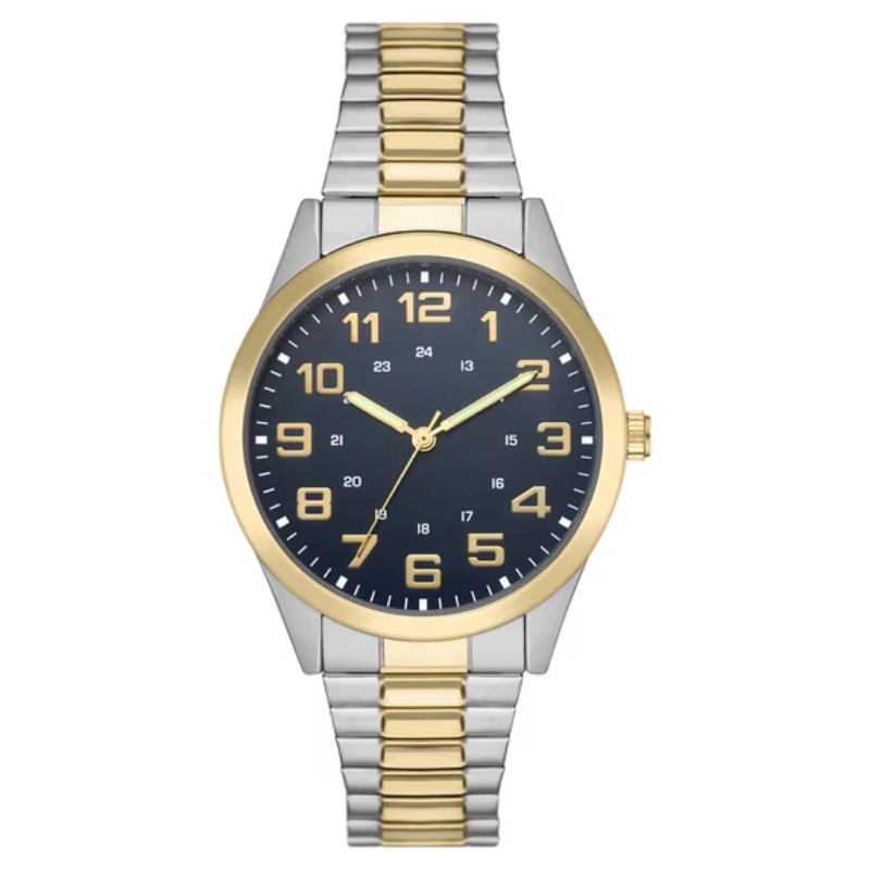 Velmont Watches Men's 2-Tone Silver Gold Blue Easy Read Dial Watch