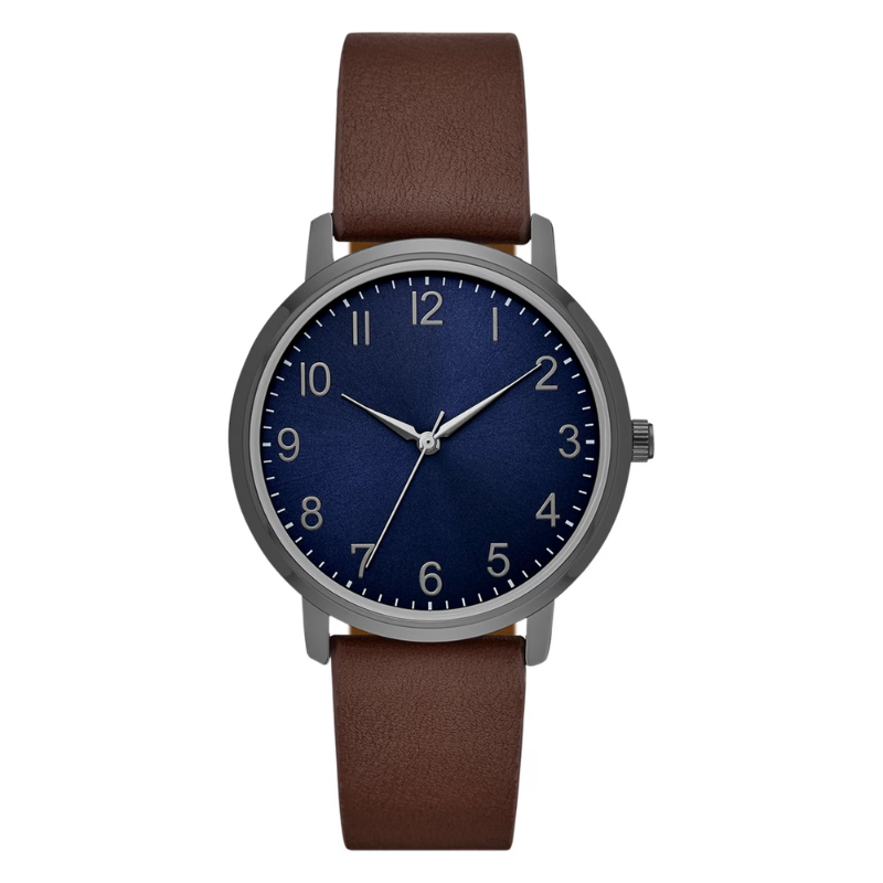 Velmont Watches Men's Gunmetal Case Navy Dial Leather Watch