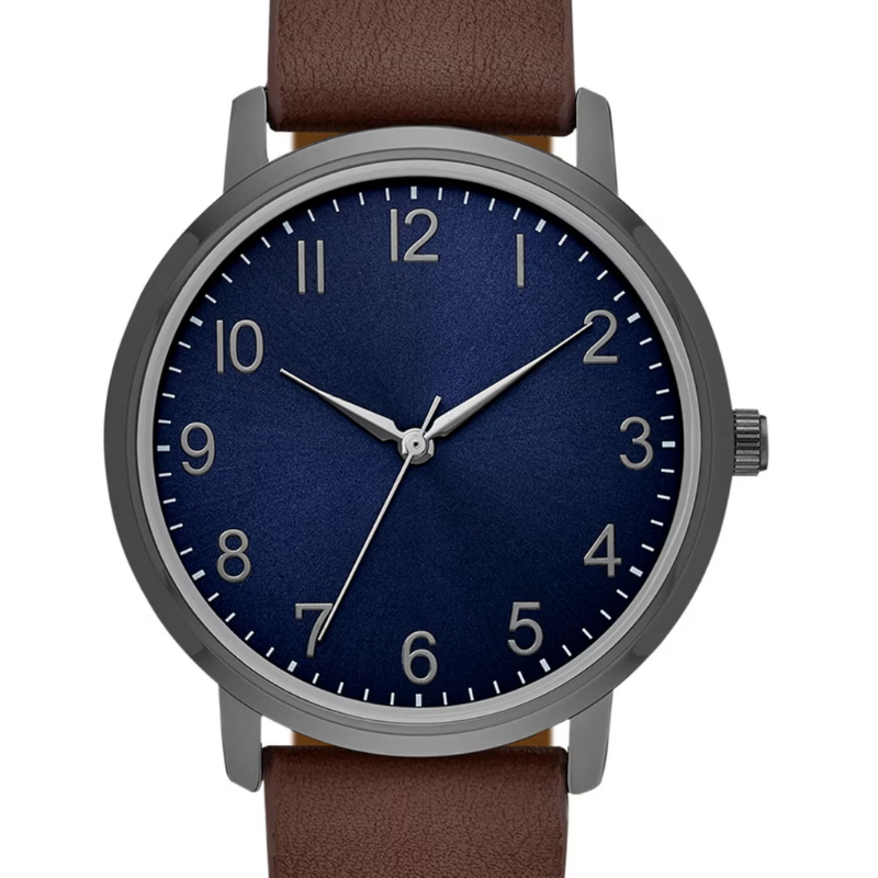 Velmont Watches Men's Gunmetal Case Navy Dial Leather Watch