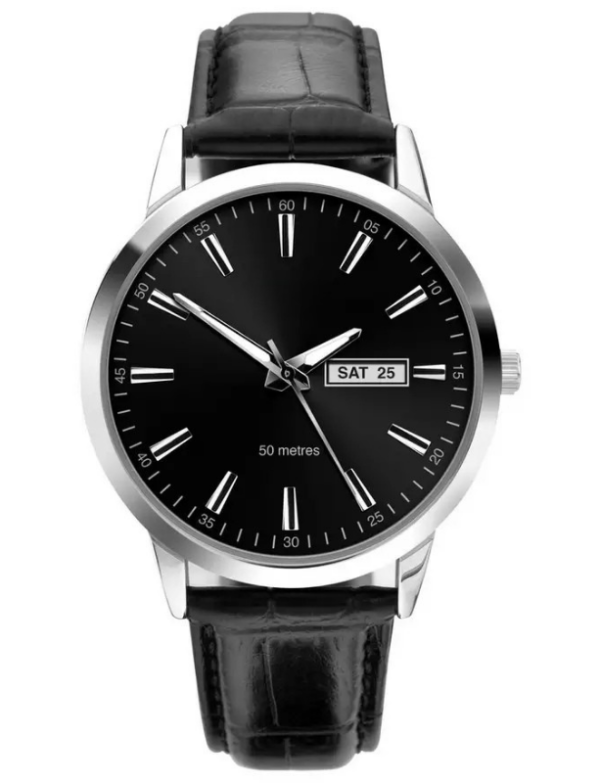 Velmont Watches Men's Black Leather Strap Black Dial Watch