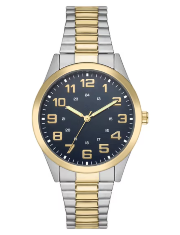 Velmont Watches Men's 2-Tone Silver Gold Blue Easy Read Dial Watch