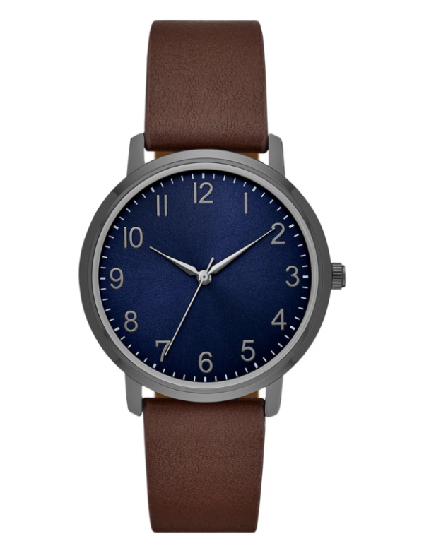 Velmont Watches Men's Gunmetal Case Navy Dial Leather Watch